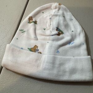 Charming White Baby Hat with Bear Design